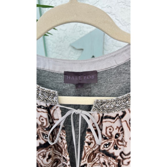 Hale Bob Gray Beaded Collar Velvet Burnout Blouse - Size Small - Picture 6 of 11
